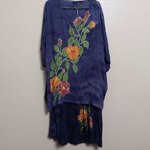 Nancy K Purple Floral Crinkle Rayon Tunic Maxi Skirt Set